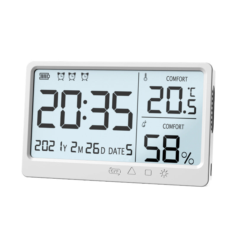 Rechargeable electronic high-precision temperature and humidity meter alarm clock