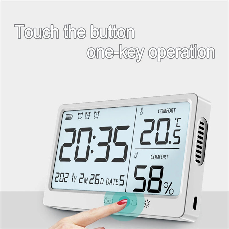 Rechargeable electronic high-precision temperature and humidity meter alarm clock