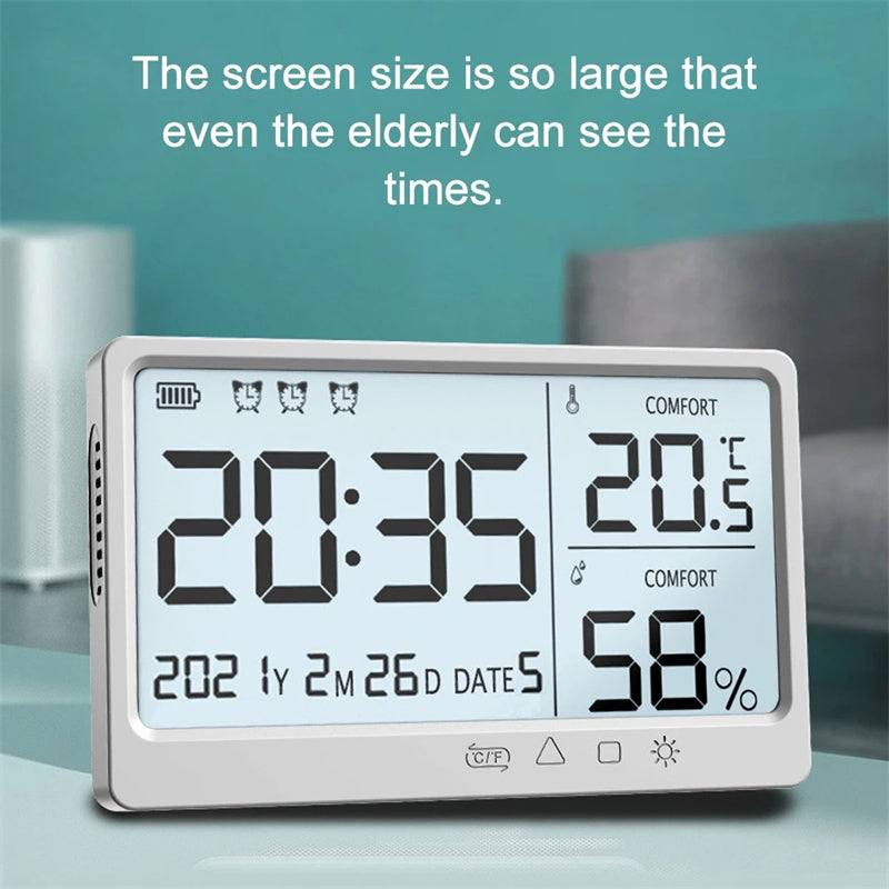 Rechargeable electronic high-precision temperature and humidity meter alarm clock