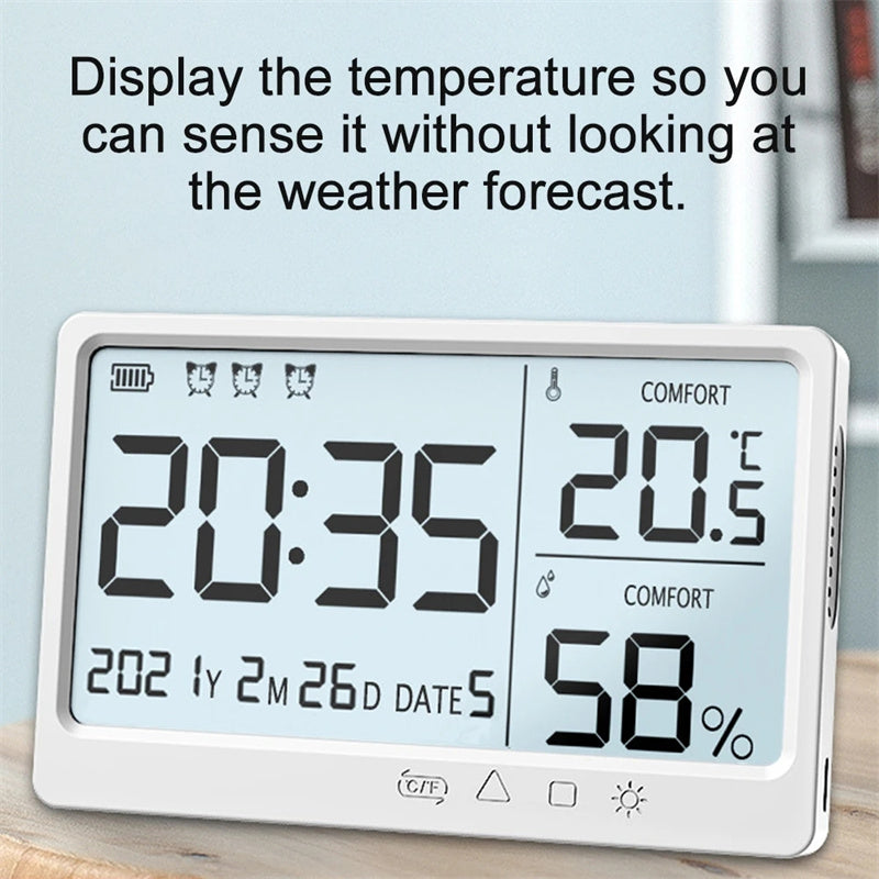 Rechargeable electronic high-precision temperature and humidity meter alarm clock