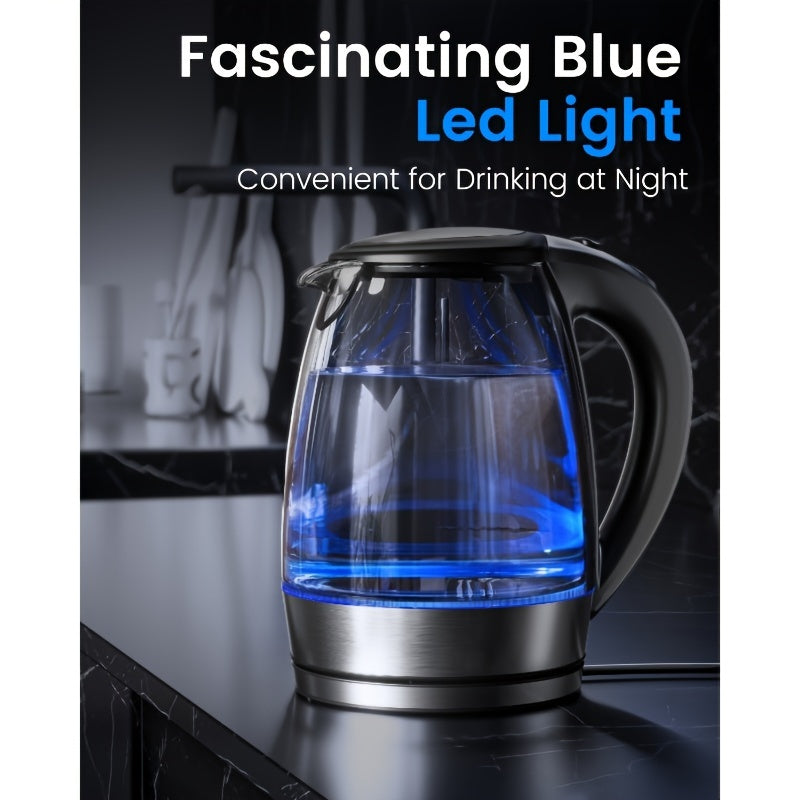 HEYMIX 1.8L Electric Kettle - Glass Kettle for Coffee & Tea, 2200W Hot Water Boiler, Fast Boiling Water Kettle, Quick Boiler Stainless Steel & Glass with Auto Shut-Off, Easy Clean for Smart Home