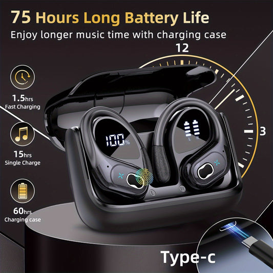 LIFEBEE Wireless Earbuds for Running Sports, Wireless Earphones with Earhooks Pure Bass Sound, Over-Ear Headphones with Dual-Led Display, Noise-Cancelling Headset with Built-In Microphone