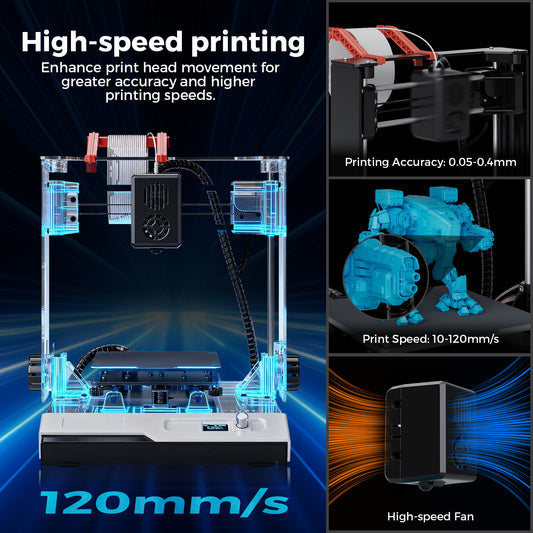 ADVWIN 3D Printer for Beginners, 120mm/s High-Speed & Accurate 3D Printer with 100³ mm Print Size, 60°C Heated Build Plate, Fan, LCD Display, Supports 1.75mm PLA/TPU Filament, Ideal for Home/School/Office